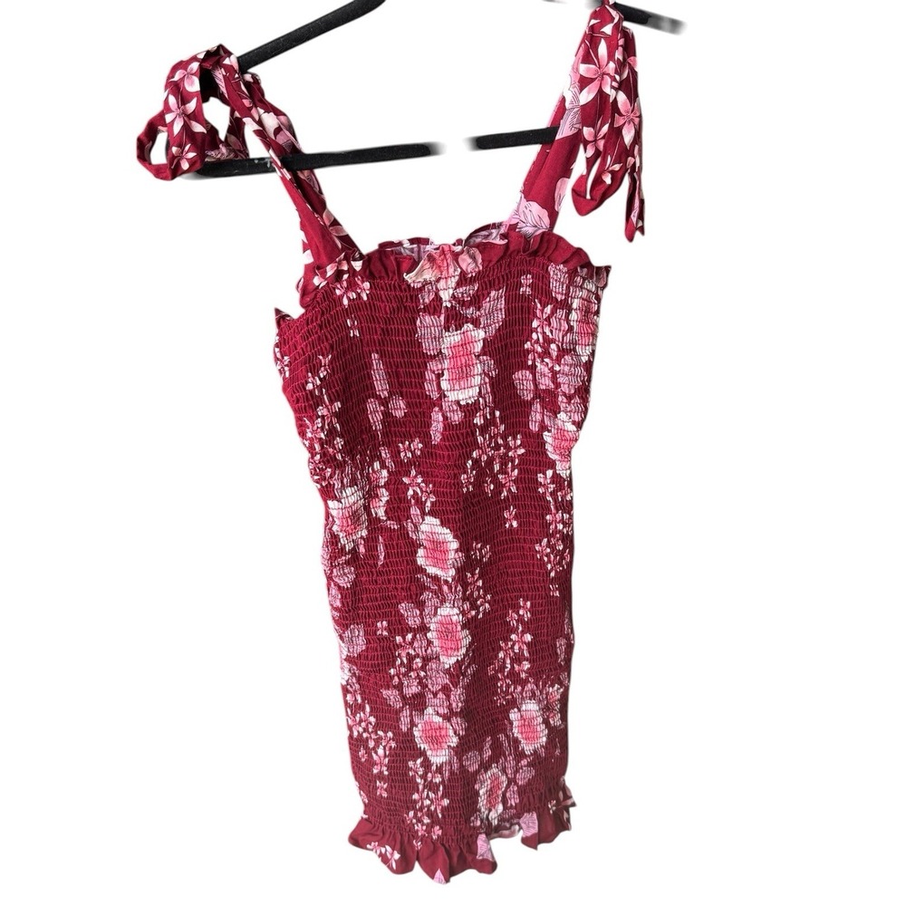 Free People Smocked Mini Dress Women's Small Petite SP Maroon Floral Boho - Picture 2 of 6